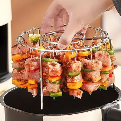 1 Juego de Parrilla para Freidora de Aire de Acero Inoxidable, 24 Piezas, para Carne y Verduras, Compatible con Freidoras de 3.5qt-5.5qt, Horno y Olla a Presión, Sin Necesidad de Darle la Vuelta, Accesorio para Fríjidera