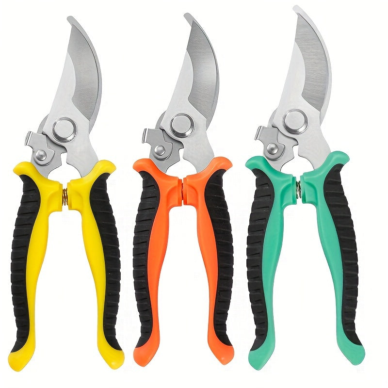 1 pieza de tijeras de poda de ramas de árbol de acero inoxidable con mango ergonómico de goma naranja - Agarre antideslizante cómodo, tijeras de poda duraderas y pesadas para jardín y césped, no se necesita energía para cortar ramas de árbol, herramienta