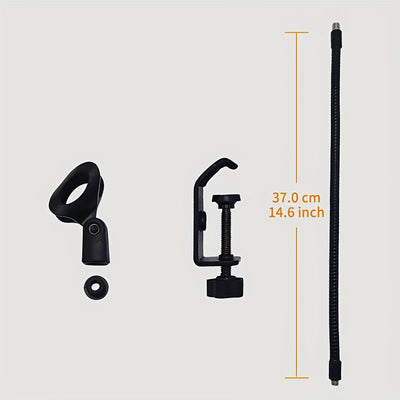 Extensión de soporte de micrófono de cuello de cisne de hierro, 37,08 cm, abrazadera de brazo flexible, negro