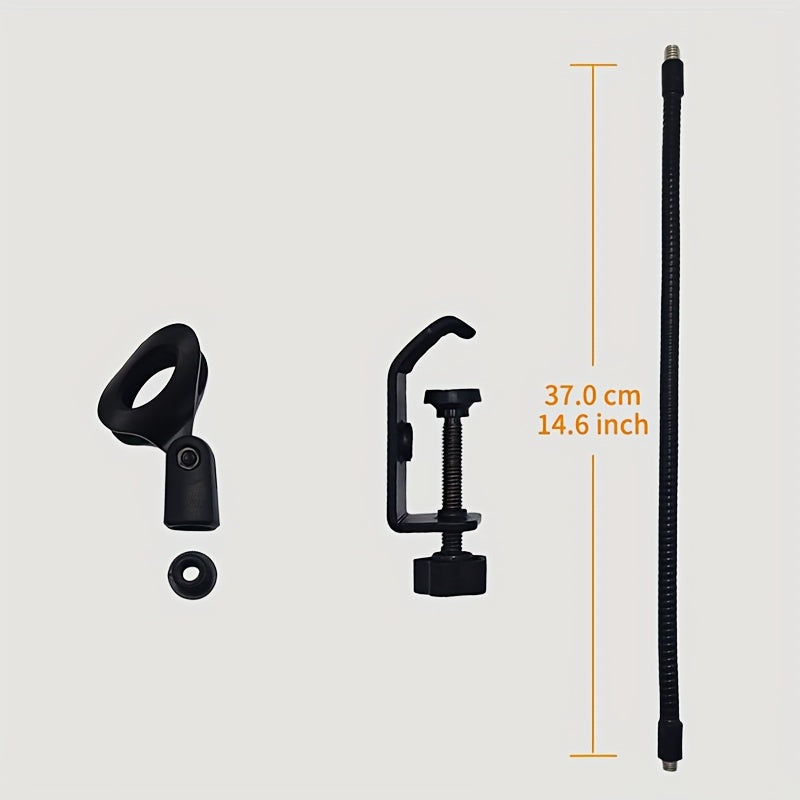 Extensión de soporte de micrófono de cuello de cisne de hierro, 37,08 cm, abrazadera de brazo flexible, negro