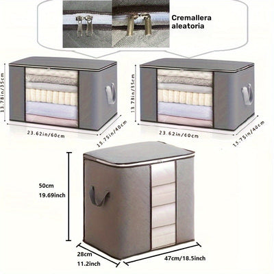 3 unidades de contenedores de almacenamiento plegables de gran capacidad con cierre de cremallera - Material no tejido duradero, ideal para organizar ropa de cama, ropa y artículos para el hogar, Organización del hogar|Contenedores de almacenamiento eleg