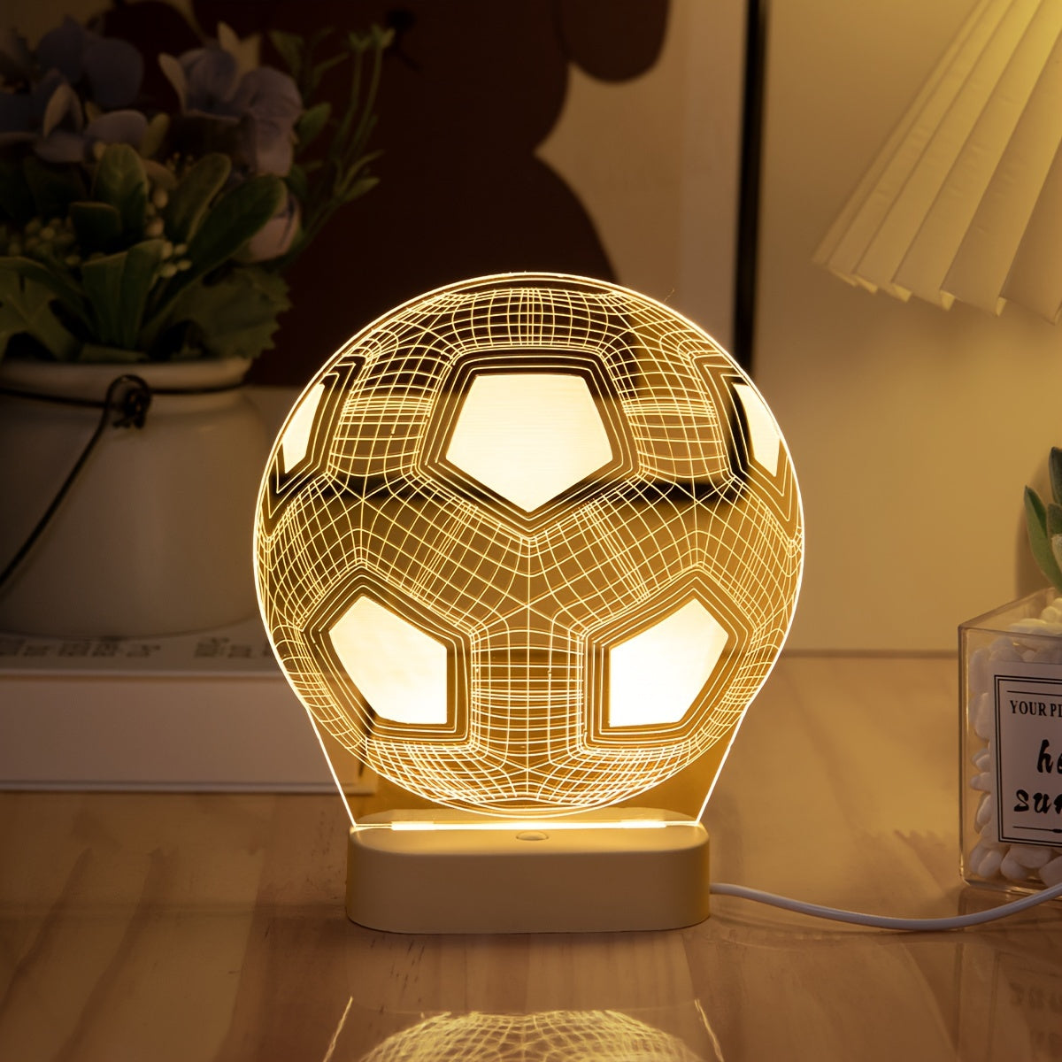 Luz Nocturna de Fútbol con Alimentación USB - Diseño Moderno de Rejilla Hexagonal, Lámpara Decorativa de Deportes Iluminada para Sala de Estar, Dormitorio, Baño - Iluminación Creativa de Mesa, Decoración de Sala de Fútbol