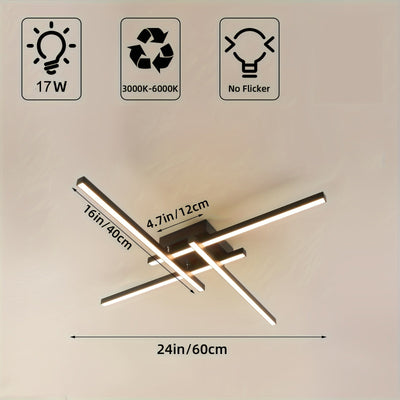 1pc 60.96cm 3-Color 4-Light Plafón de Techo 17w LED Regulable Iluminación de Techo Negro Empotrado Araña Lámpara de Techo para Cocina, Sala de Estar, Dormitorio