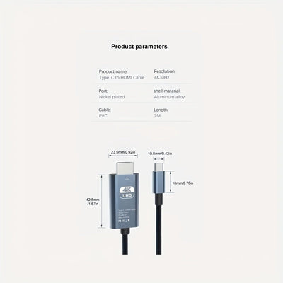 Cable adaptador USB-C a HDTV 4K, transferencia de datos de alta velocidad a 30Hz, duradero y portátil, para MacBook Pro/Air, iPad Pro/PixelBook, XPS, Galaxy y más - No requiere carga, adaptador de red