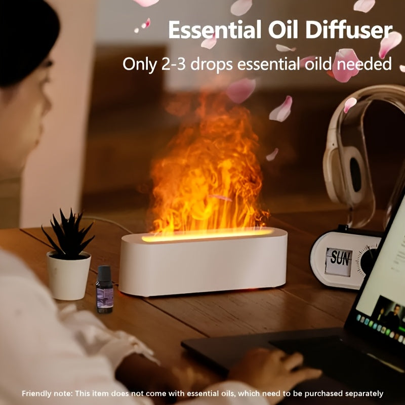 Difusor y humidificador de luz de llama de 7 colores, quemador de aceite esencial de 180mL, silencioso, apagado automático, alimentado por USB, ≤36V, plástico, para hogar, dormitorio, oficina - Regalo ideal