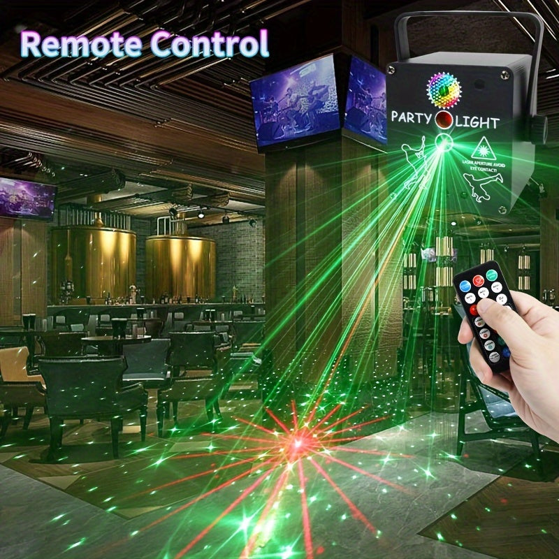 Luces láser con control por voz USB, luces de escenario y bar parpadeantes multicolor con control remoto, perfectas para fiestas, decoración de Pascua, Día de la Madre