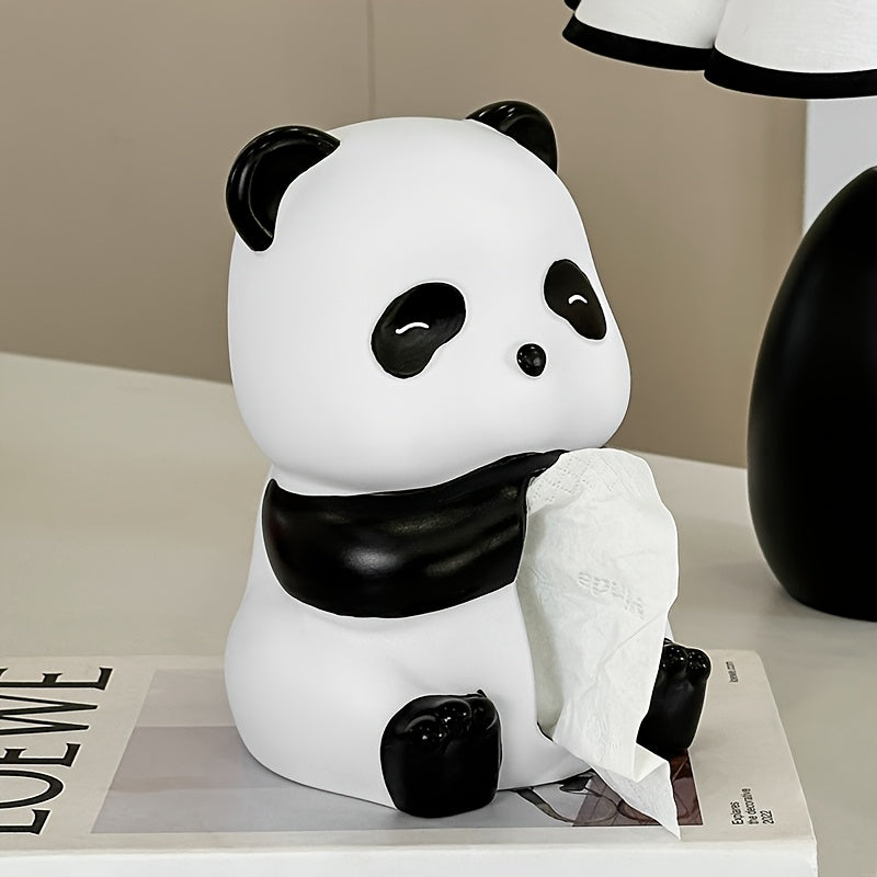 1 caja de pañuelos en forma de panda - Diseño negro y blanco, forma cuadrada elegante, perfecta para decorar el salón o el baño, accesorio de baño | Diseño juguetón | Resina duradera, decoración de panda