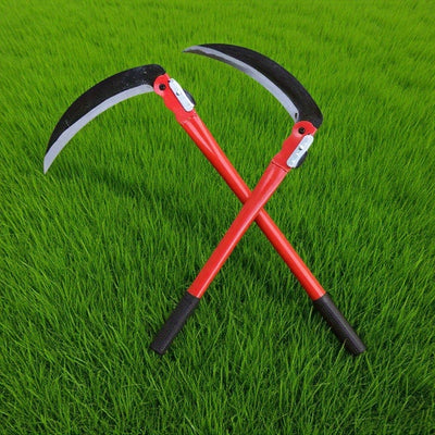 Guadaña Plegable de Acero al Manganeso Resistente - Cortacésped Manual con Mango Ergonómico Rojo/, Diseño Plegable para Jardines, Céspedes y Granjas - Sin Necesidad de Electricidad, Herramienta de Corte Eficiente, Hoja Metálica Robusta