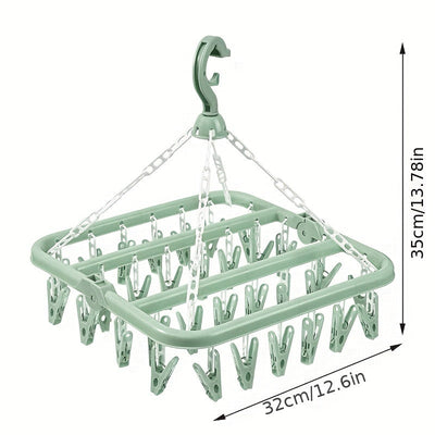 1pc 32-clip Gran Capacidad Percha De Calcetines De Plástico Duradera Para Ropa Interior, Secador De Ropa Para Ropa Duradera, Percha Para Ropa Para Organizador De Almacenamiento Doméstico Para Baño, Dormitorio, Armario, Hogar, Dormitorio, Rosa / Azul / Ve