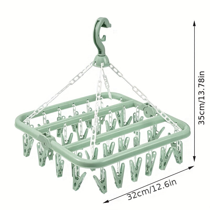 1pc 32-clip Gran Capacidad Percha De Calcetines De Plástico Duradera Para Ropa Interior, Secador De Ropa Para Ropa Duradera, Percha Para Ropa Para Organizador De Almacenamiento Doméstico Para Baño, Dormitorio, Armario, Hogar, Dormitorio, Rosa / Azul / Ve