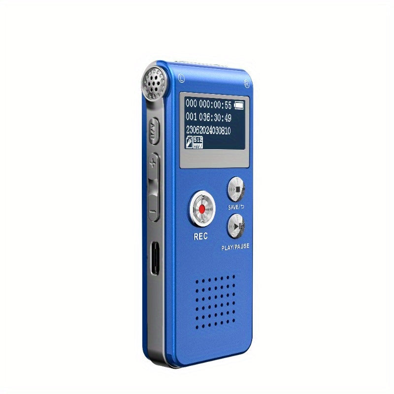 Grabadora de voz digital de 8 GB con reproductor de MP3 - Batería recargable de polímero de litio, 6 modos de grabación, activación de voz (VAR), capacidad de grabación de audio de hasta 650 horas, azul y negro, grabadora de audio portátil, dispositivo d