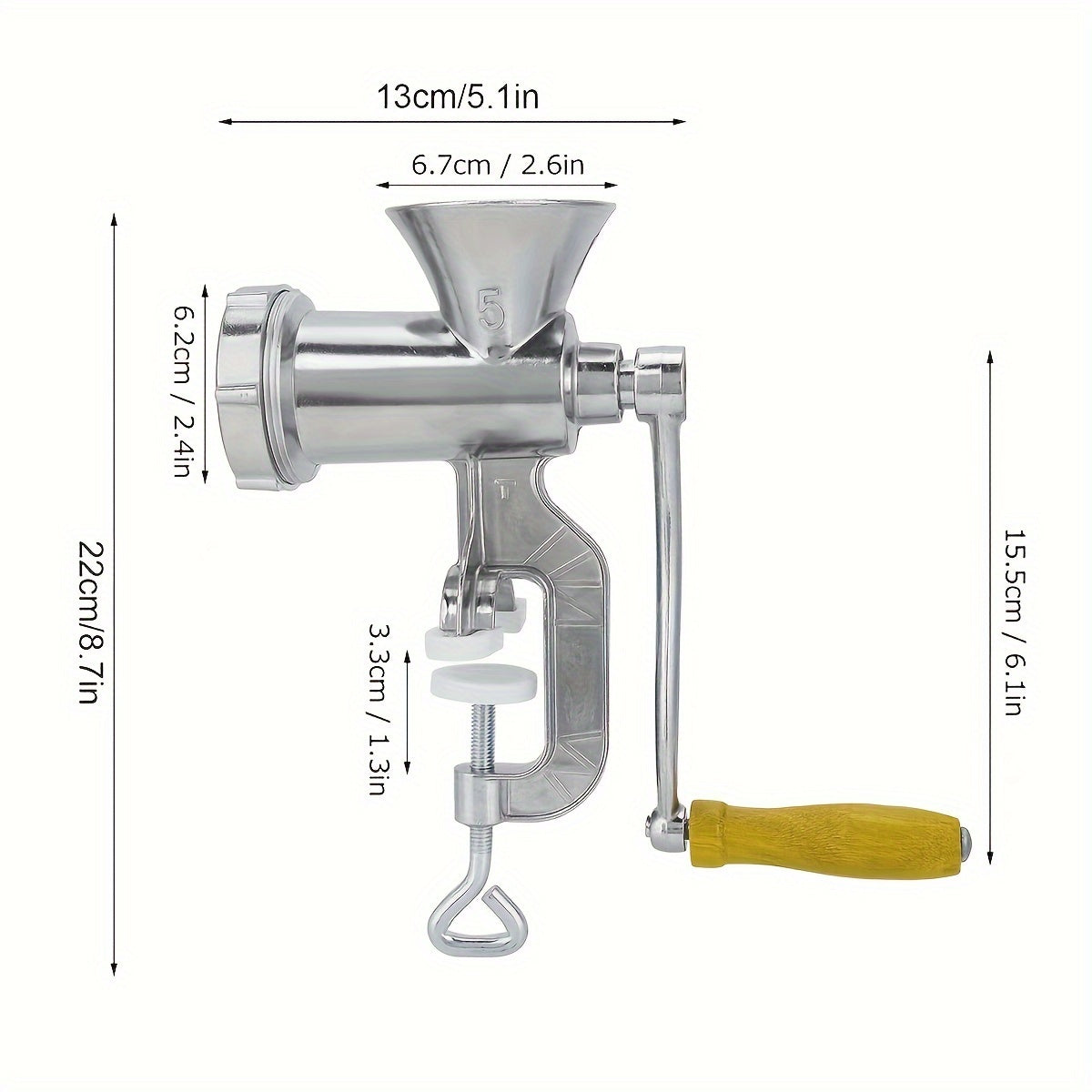 1pc Molinillo de Carne Manual de Alta Resistencia & Fabricante de Salchichas - Acero Inoxidable, 10 RPM, No Requiere Electricidad, con Accesorios Opcionales, Perfecto para Carne Picada & Salchichas, Molinillos de Carne para Uso Doméstico
