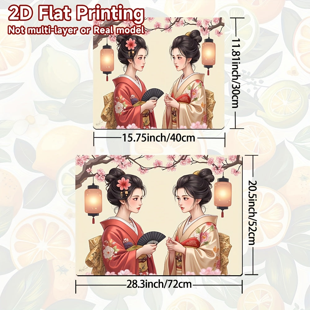1pc Alfombrilla de Cocina con Temática Japonesa - Dos Geishas con Linternas, Protector Anticalor para Encimeras de Estufas a Gas/Eléctricas, Lavadoras, Cafeteras y Secadoras - Diseño Tradicional Japonés en Atuendo, Decoración Antideslizante para Suelos,