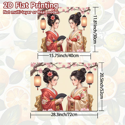 1pc Alfombrilla de Cocina con Temática Japonesa - Dos Geishas con Linternas, Protector Anticalor para Encimeras de Estufas a Gas/Eléctricas, Lavadoras, Cafeteras y Secadoras - Diseño Tradicional Japonés en Atuendo, Decoración Antideslizante para Suelos,