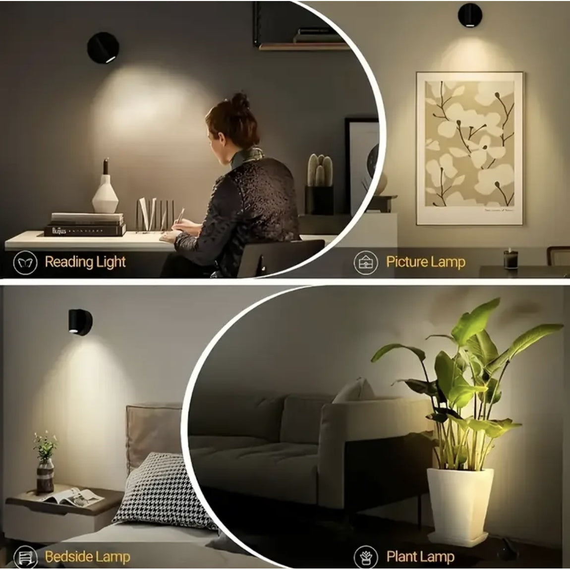Spotlight LED de Carga Blanco//Dorado sin Perforación (USB a Tipo-C), Lámpara Minimalista/Lujo Ligero para Hotel o Sala - Un Juego