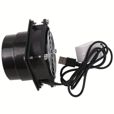 Ventilador de cocina mini de 5V con alimentación USB - Diseño compacto negro con control de velocidad ajustable, construcción metálica duradera para la ventilación de la cocina y el baño, diseño moderno elegante, soporte de montaje resistente