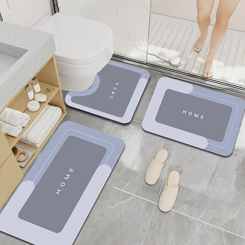 3 piezas de tapetes antideslizantes de tierra de diatomeas "HOME" para baño - Suaves, de secado rápido, absorbentes, para baño, dormitorio, cocina, lavandería - Lavables a máquina, sin olor, tapete moderno y duradero para piso de baño