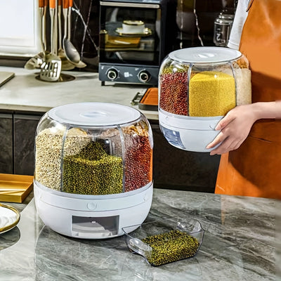 1 Unidad Contenedor Giratorio Hermético con Ventana Transparente y Asa Ergonómica para Almacenar Granos – Organizador de Cocina Ahorrador de Espacio para Arroz, Frijoles, Harina – Plástico Duradero, Solo Lavado a Mano