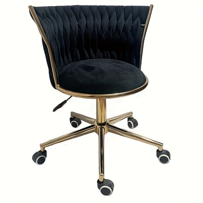 Silla giratoria de terciopelo dorado para maquillaje, con respaldo tejido, altura ajustable y giro de 360°, ideal para tocador, salón de belleza, mesa de manicura, escritorio de estudio y computadora