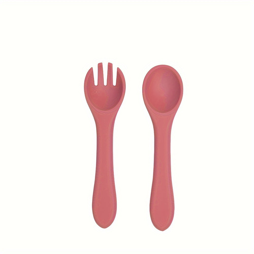 2 piezas de cuchara y tenedor de silicona para bebés - Suministros de alimentación para bebés aptos para lavavajillas, cuchara y tenedor de silicona - Inicio de sólidos para artículos esenciales para bebés