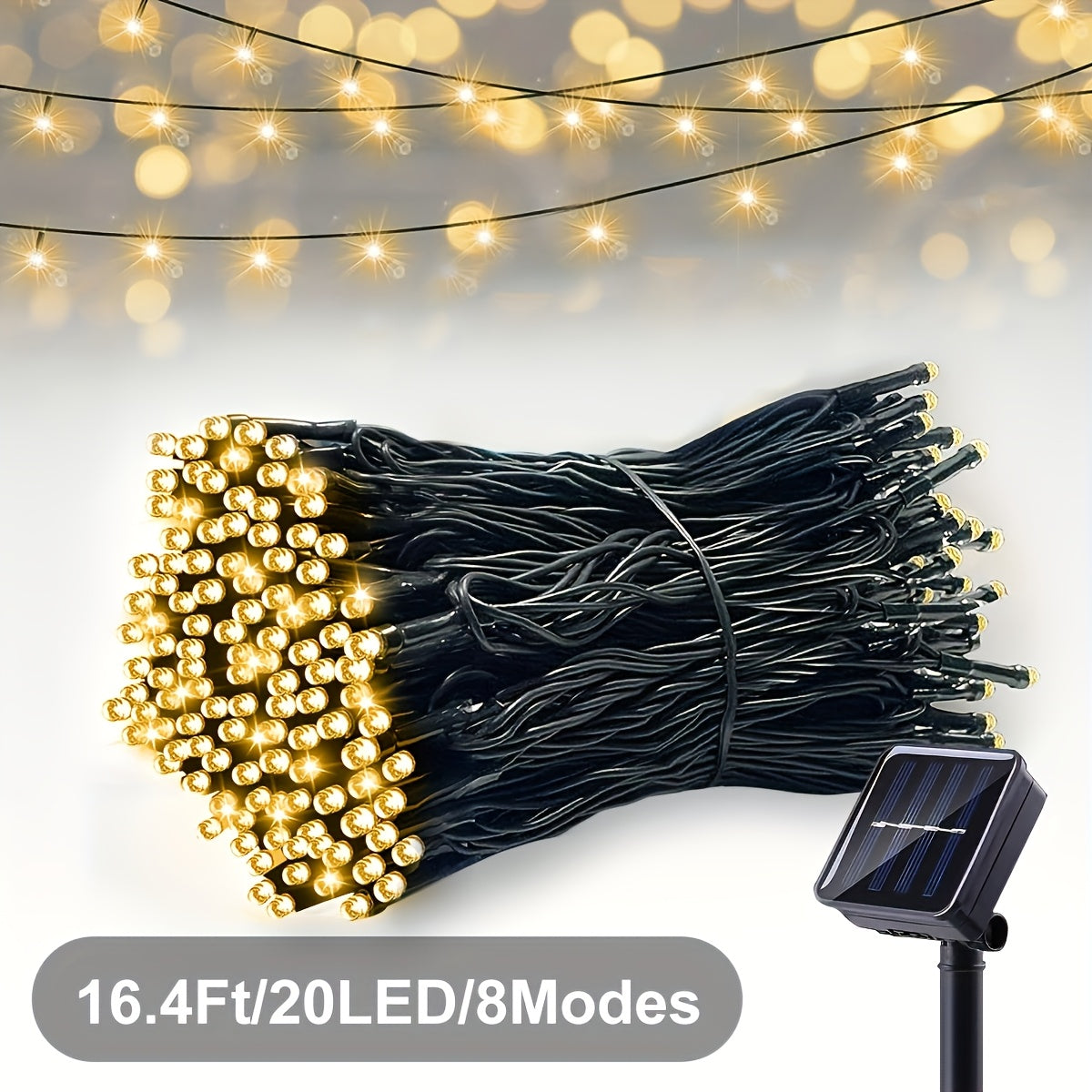 Luces de cuerda de hada con energía solar, 20/50/100/200 luces solares LED, luces solares para exteriores, con sensor inteligente - Detección de luz, interruptor inteligente, ideal para jardín, patio, porche, pared, árbol, Pascua, Halloween, decoración n