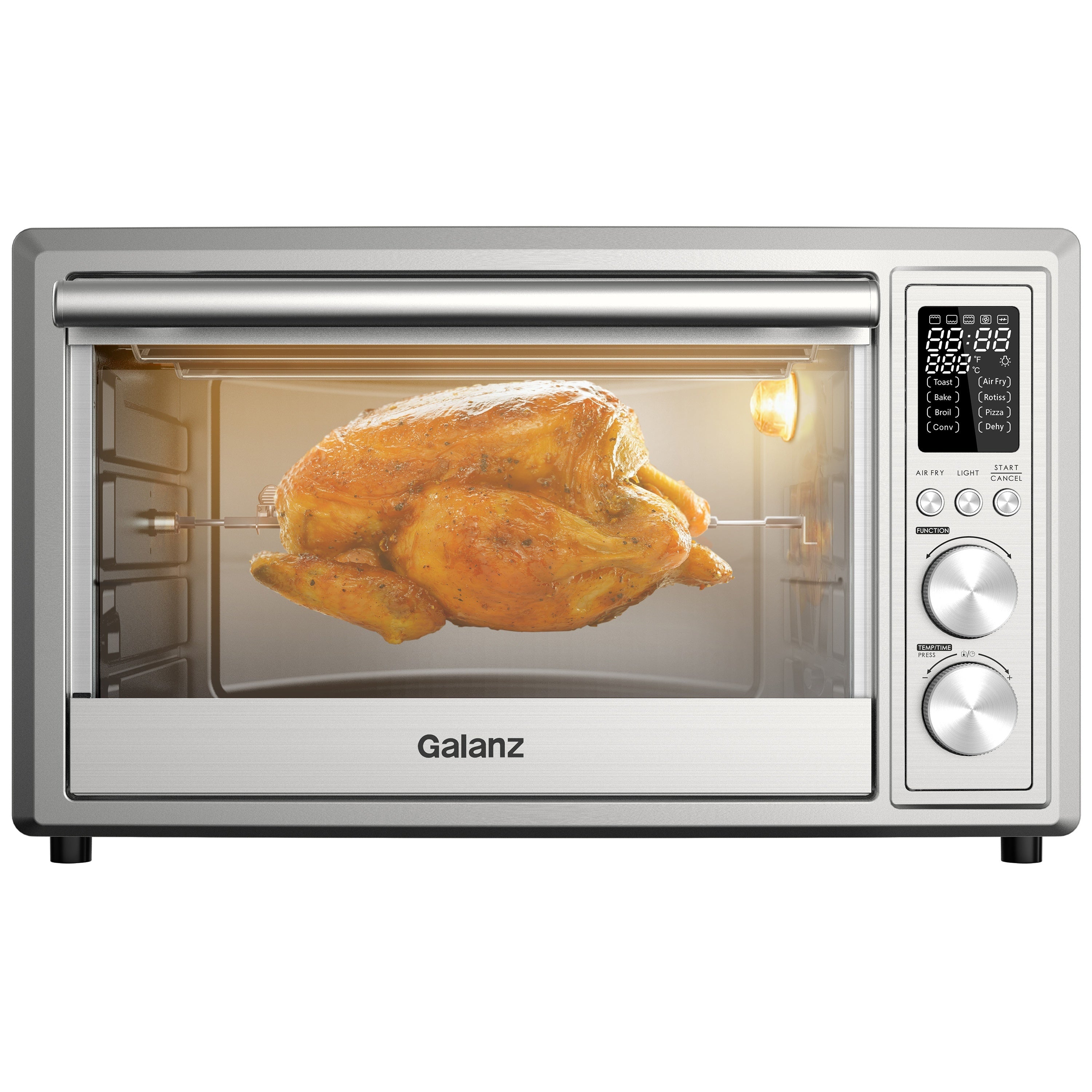 Combinación de Freidora de Aire Galanz, Tostadora y Horno Digital, Combo de Asador Digital 5-en-1, Horno de Convección de Encimera, Tostadora de 6 Rebanadas con Deshidratador de Pizza, Sin Aceite, 4 Accesorios Incluidos, 1800W, 26 Quart, Acero Inoxidable