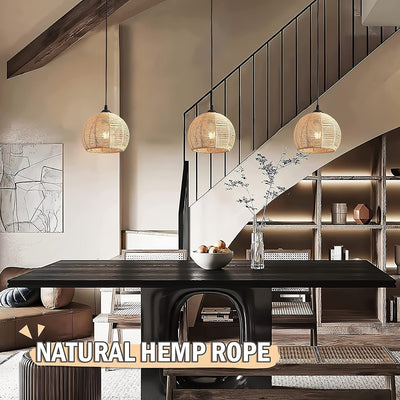 1/3 Piezas, Luces Colgantes De Mimbre Tejido Natural, Estilo Bohemio De Mediados De Siglo, Lámparas De Techo Redondas Rústicas De Granja De 7", Accesorios De Iluminación De Ratán Para Comedor E Isla De Cocina, (Bombillas No Incluidas)