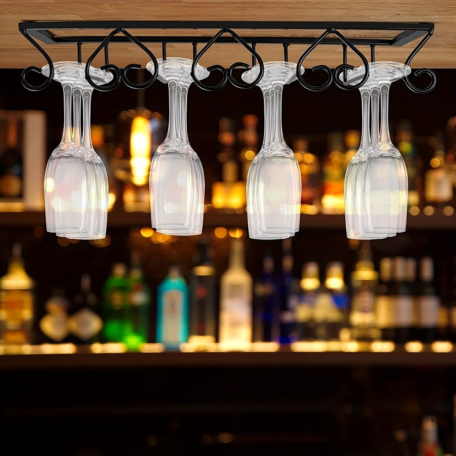 Estante de Vino de Metal de 4 Niveles que Ahorra Espacio - Soporte Duradero para Copas Debajo del Armario y Almacenamiento con Drenaje, Perfecto para Cocinas y Bares