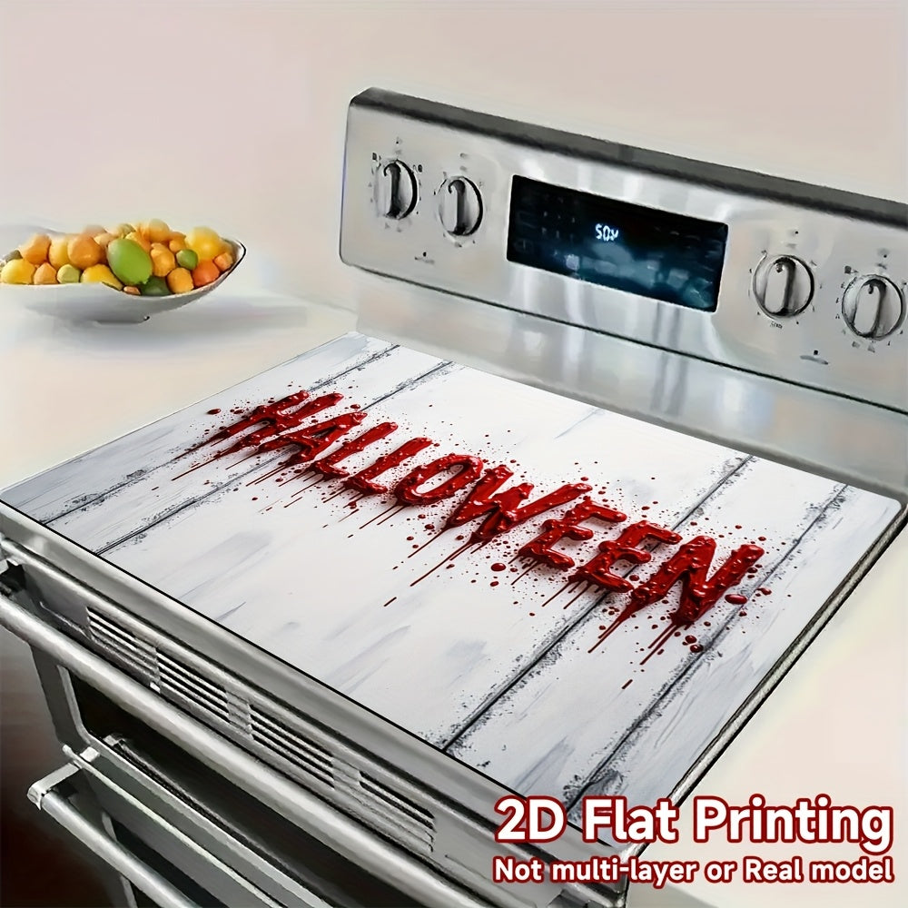 1pc Protector de Estufa para Halloween - Decoración Espeluznante con Salpicaduras de Sangre Roja, Compatible con Estufas de Gas/Eléctricas, Lavadora y Secadora - Alfombrilla Duradera para Fiestas de Halloween (100% Poliéster), Accesorio Festivo, Temática