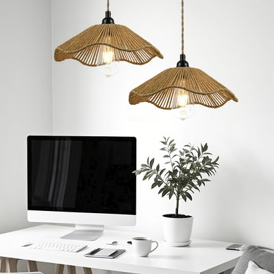 Pantalla colgante de lámpara tejida a mano con papel de cuerda, diseño moderno en forma de abanico, opciones en negro y amarillo, elegante cubierta de lámpara de techo para decoración de hogar y oficina, no requiere electricidad, accesorio versátil para
