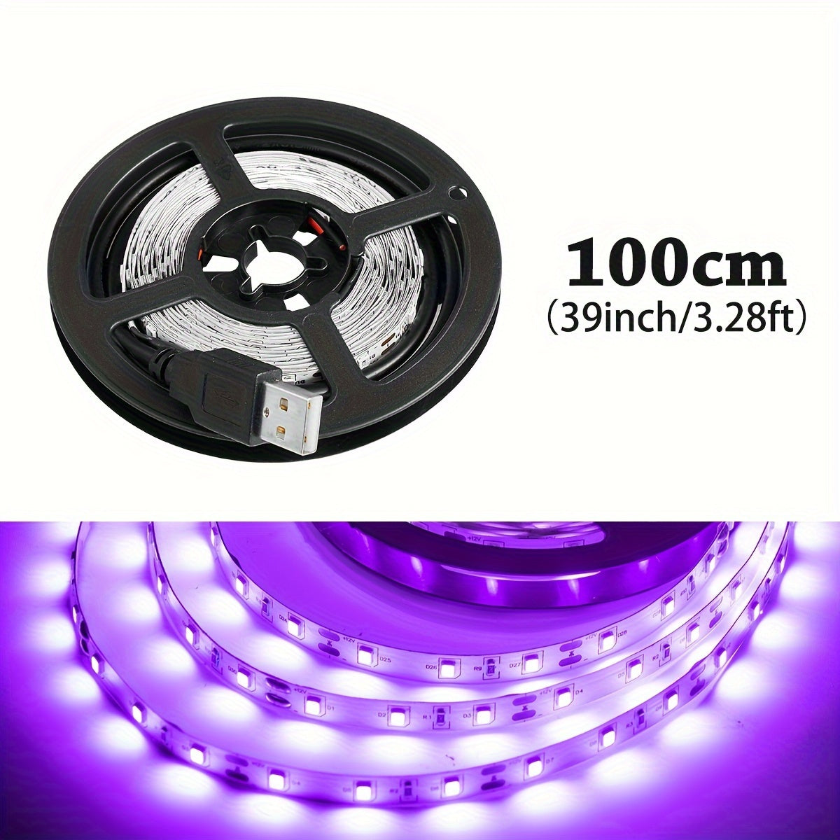 Tira de luces UV negra de 99.97 cm - 15.0 metros, 600 a 9000 LEDs, 385-400 nm, 5V, flexible, autoadhesiva, luces negras para fiestas con brillo, cumpleaños en interiores, Halloween/Navidad/Día de San Valentín, pintura corporal, conector USB