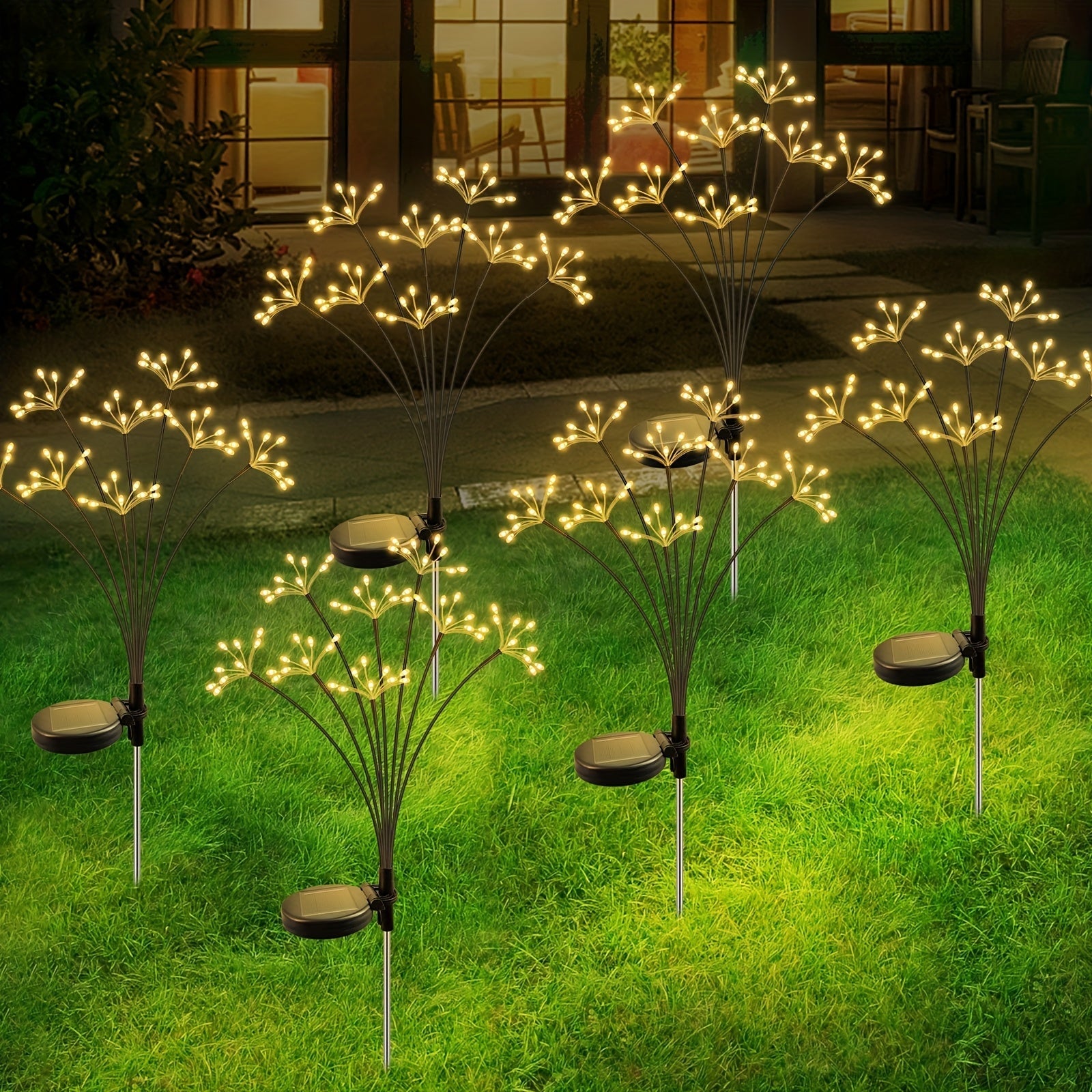 6 piezas de luces de sendero YAAFEN con energía solar, 480 LED, 2 modos de destello y estable, acero inoxidable, sombra de resina, ideal para jardín, sendero, patio, maceta de flores, camping, fiestas - Decoración perfecta para regalo de Navidad, ilumina