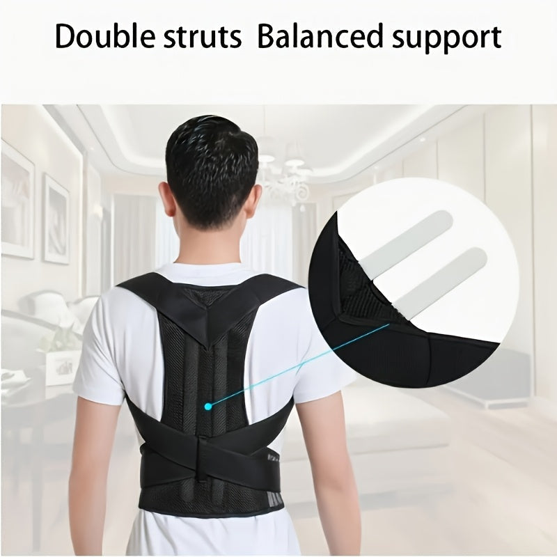 Faja de soporte para espalda, 1 unidad, color negro, ajustable, con correas para hombros y soporte lumbar, diseño ergonómico, cómoda y transpirable, material de poliéster