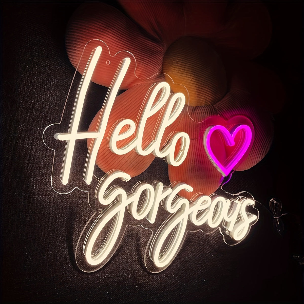 Letrero de Neón "Hola Hermosa" - Elegante Decoración de Pared en Letras Mayúsculas Blancas con Acento de Corazón Rosa, Alimentado por USB, Arte LED Multifuncional para Dormitorio, Hogar, KTV y Regalo de Cumpleaños