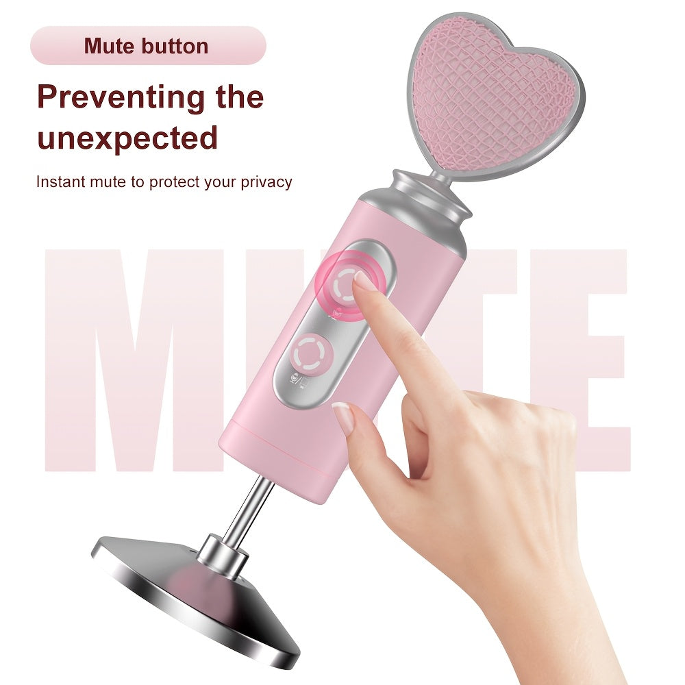 Micrófono Dinámico Rosa de Primera Calidad para Podcasting, Juegos y Transmisiones en Vivo - Forma de Corazón con USB/XLR y Función de Silencio Táctil, Insonorizado, Adecuado para Grabación de Voz, Todo el Material Metálico Gulban Festival Mubarak
