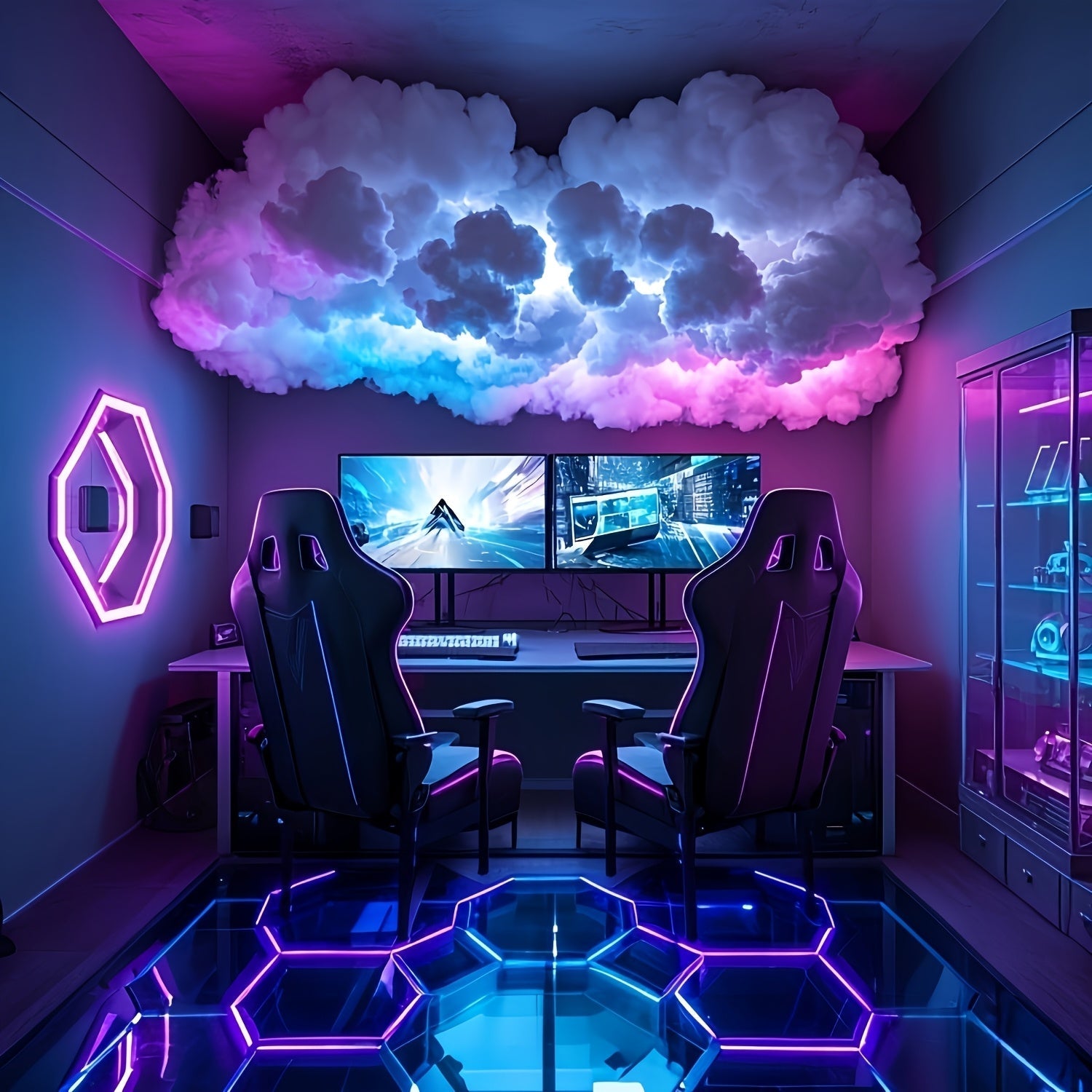 Luces de Nube con Rayo 3D, Tira LED Cambia Siete Colores al Ritmo de la Música - Ideal para Salas de Juegos, E-Sports y Dormitorios, Ambiente Luminoso