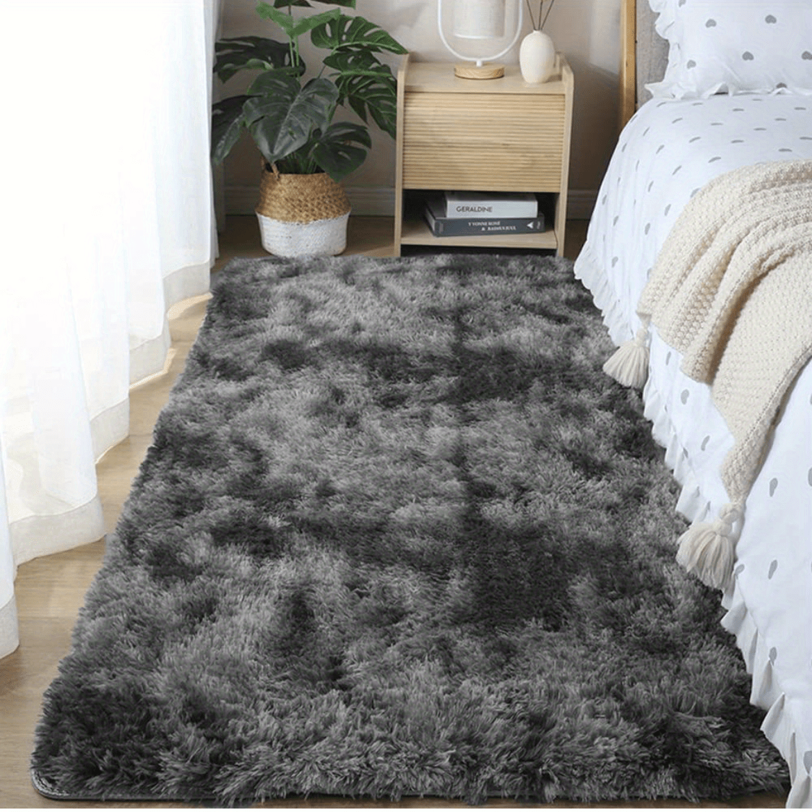 1pc Alfombra de Pelo Largo y Suave, Alfombra de Poliéster Antideslizante, Estilo Nórdico Luxuoso, con Limpieza en Seco Sólo, para Sala, Dormitorio, Estudio, Vestíbulo, Interior, Exterior, Decoración para el Hogar, Decoraciones Festivas