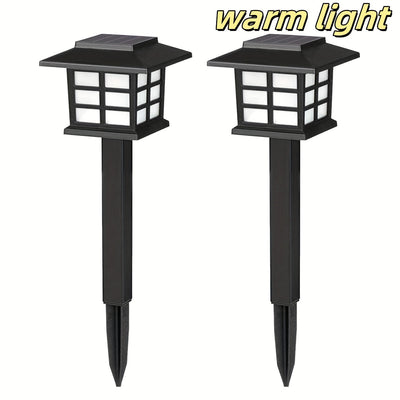 Juego de 2 luces solares para exterior, luz cálida, para jardín, césped, paisaje, entrada, pasillo, decoración de porche, accesorios de jardín, luces solares para decoración de patio y jardín