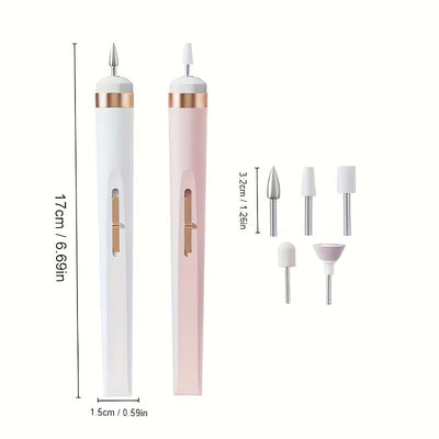 Kit de 5+1, 6 piezas para Taladro Eléctrico de Uñas con Quitaúñas y Pulidor Recargable Beige Claro para Manicura de Manos y Pies