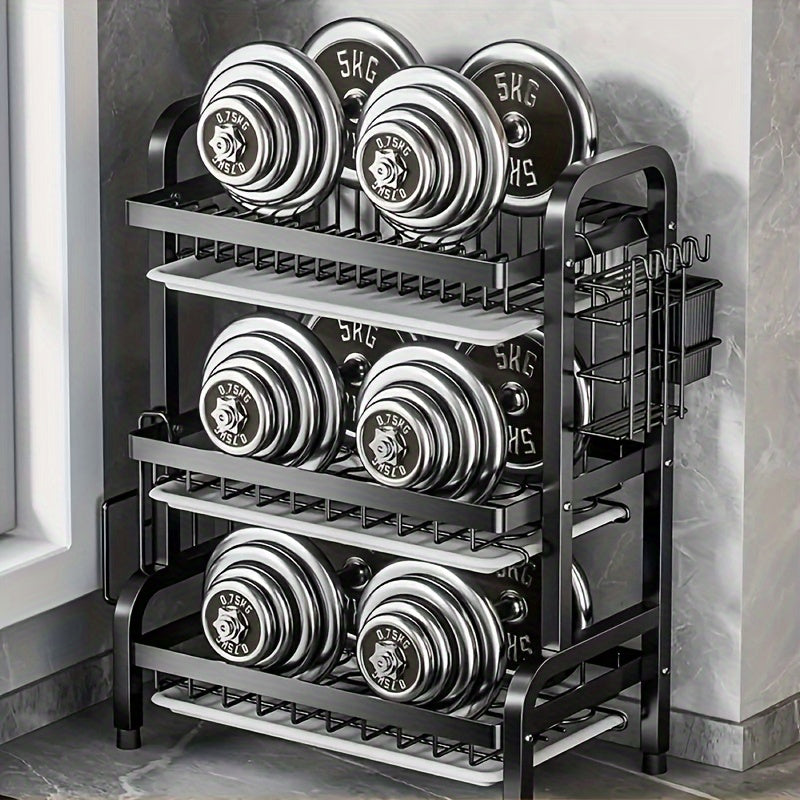 Estantería de Cocina de 3 Niveles en Acero Inoxidable con Sistema de Drenaje, Organizador Multifuncional para Tazones y Utensilios, Gran Capacidad y Diseño Ahorrador de Espacio Apto para Platos y Tablas de Cortar
