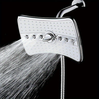 Experiencia refrescante] Cabezal de ducha multifunción de alta presión con 3 modos ajustables: lluvia, lluvia turbo y chorro de masaje - Diseño rectangular para montar en la pared, accesorios para ducha