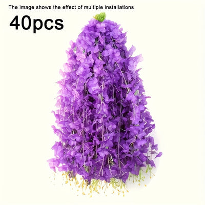 40 piezas de guirnalda de flores de wisteria artificial - Vibrante morado, blanco, rosa, rojo y amarillo, plantas falsas para arcos de bodas, fiestas, jardines, decoración de paredes y techos de hogares, arreglo de interiores y exteriores de bajo manteni