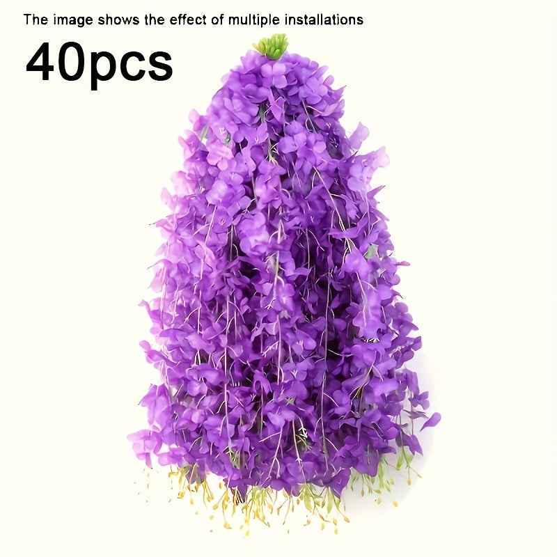 40 piezas de guirnalda de flores de wisteria artificial - Vibrante morado, blanco, rosa, rojo y amarillo, plantas falsas para arcos de bodas, fiestas, jardines, decoración de paredes y techos de hogares, arreglo de interiores y exteriores de bajo manteni