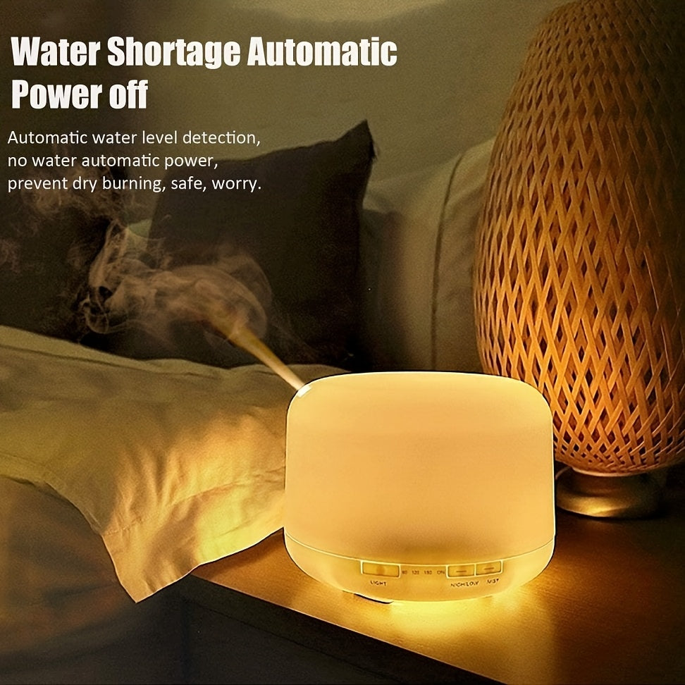 1pc Difusor de Aromas 500ml Humidificador de Aire Diseño Simple Luces LED de 7 Colores y Luz Cálida Función Auto-Off Sin Agua Rociado Continuo Operación Silenciosa para Sala Hotel Dormitorio