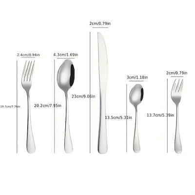Juego de 30 piezas de vajilla de lujo, juego de cuchara, tenedor y cuchillo, elegante juego de cubiertos de acero inoxidable, juego de cubiertos de café, juego de cocina, juego de cubiertos plateados - Seguro para lavavajillas - Ideal para Navidad, Hallo
