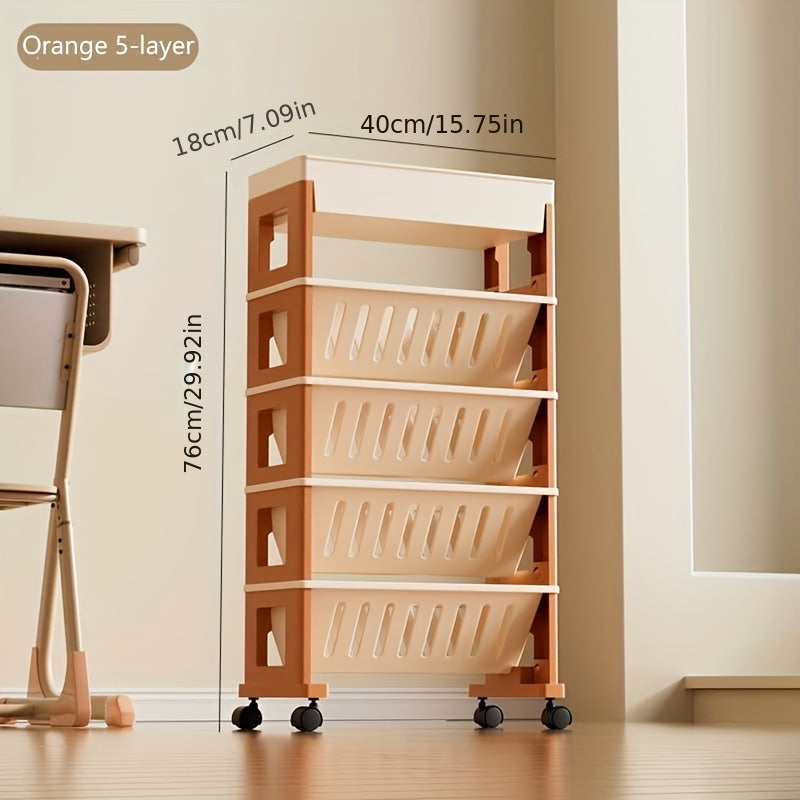 1 Pieza, Estante De Almacenamiento Rodante Moderno De 1 Nivel, Estante De Plástico Para Libros Para Escritorio, Dormitorio, Organizador Multiusos, Estante Portátil Para Libros
