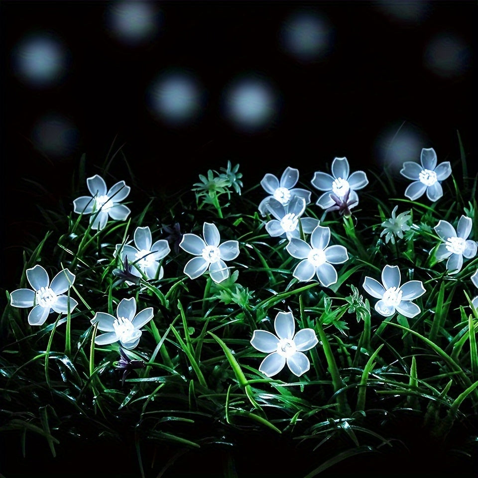Luzes de jardín alimentadas por energía solar, 7m con 50 bombillas en forma de flor LED, 8 modos de iluminación, decoración para exteriores impermeable para patio, balcón y celebraciones de bodas, luces para decoración
