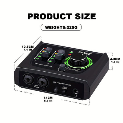 BOMGE Mini 2 canales USB Audio Interface Profesional, de Estudio con iluminación RGB de 16 bits, mezcla de 2 canales, para grabación, transmisión, podcasting - Ideal para guitarristas, vocalistas, creadores de contenido y podcasters, material ABS, alimen