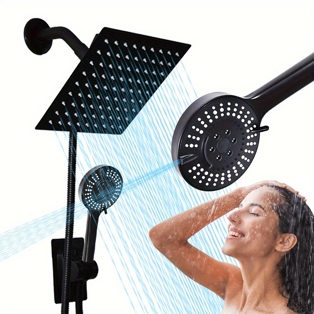 [Ducha de Lujo de Alta Presión] Sistema de Ducha de Lujo de Alta Presión 5 pzas: Cabezal de Lluvia Cuadrado con 7 Modos de Rociado - Ducha de Mano, Acero Inoxidable, Manguera Extra Larga de 59, Ajuste G1/2 - Negro o Cromo