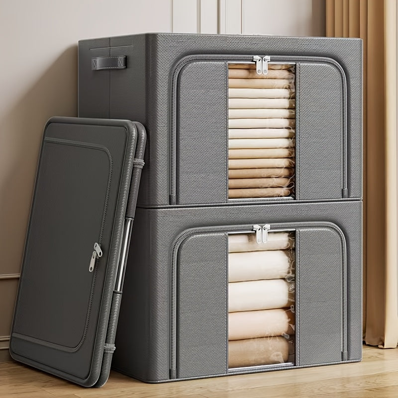 Caixa de Almacenamiento de Ropa de Gran Capacidad con Cierres Seguros - Organizador Multi-Compartimento en Tela No Tejida Duradera para Armario, Debajo de la Cama y Ropa Estacional - Solución Contemporánea de Organización del Hogar, Paleta de Colores Neu